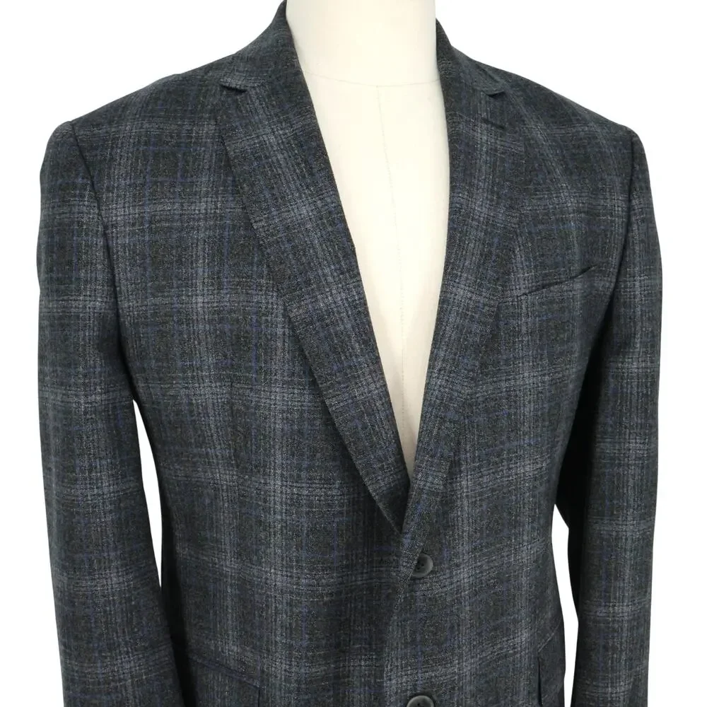 Joseph Abboud Sport Coat Mens 46R Gray Plaid Wool Jacket Lined Blazer Preppy